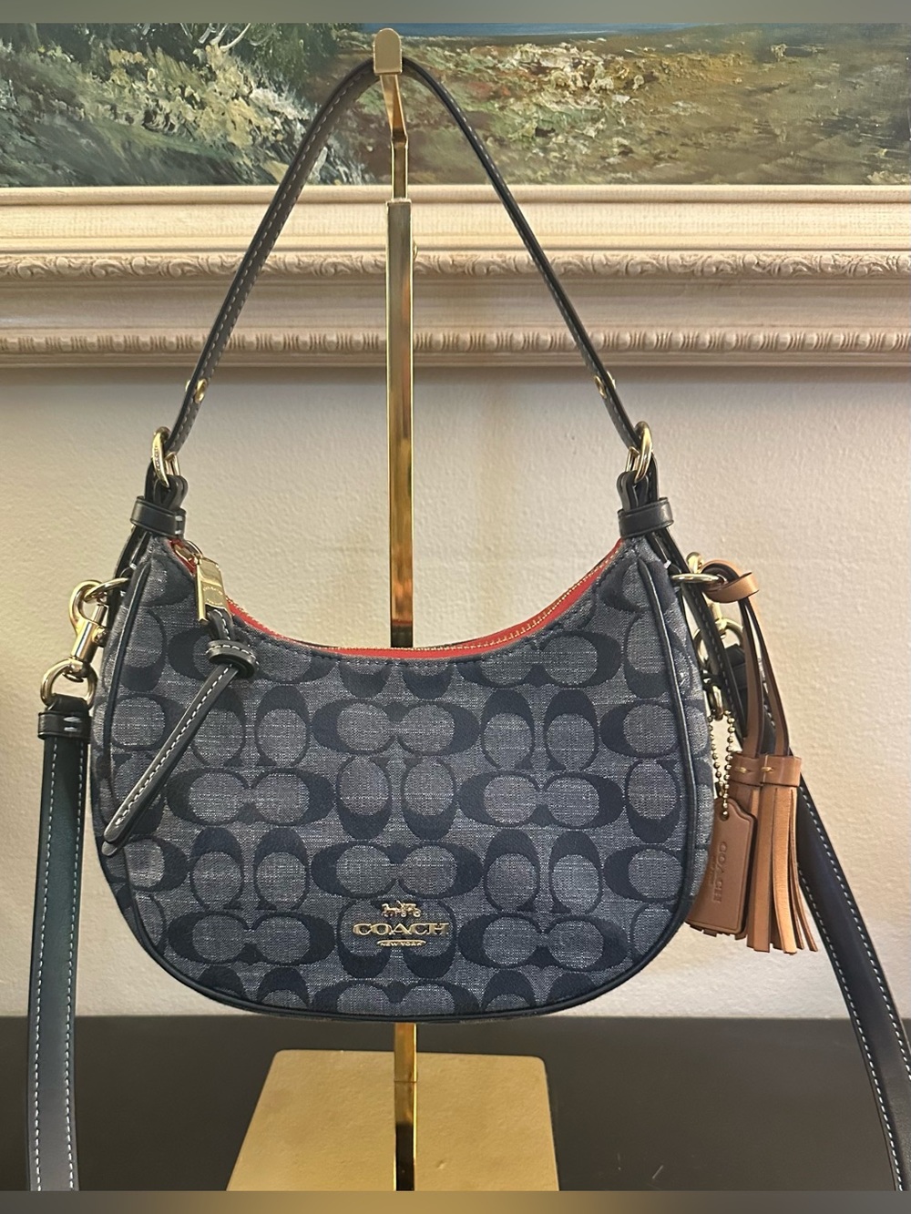 COACH Kleo Denim Hobo Signature Two Way Shoulder Crossbody Bag